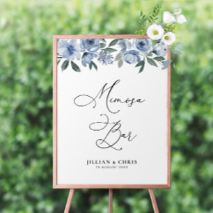 Póster signo de la barra de mimosa floral azul polvorient