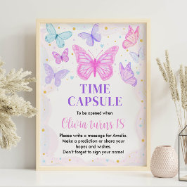 Póster Signo de la cápsula de la hora del cumpleaños púrp