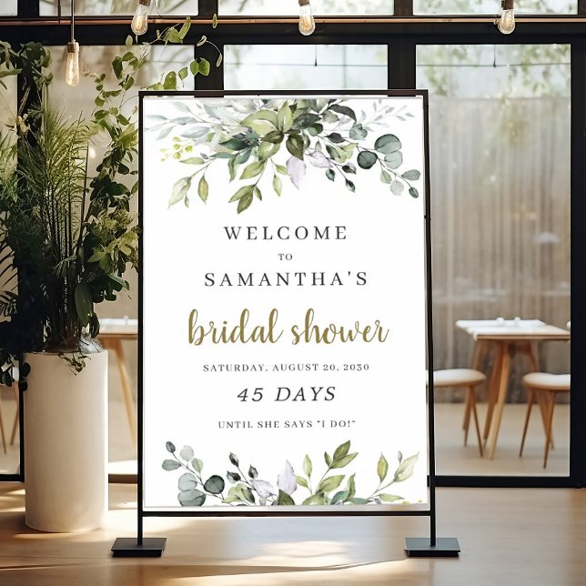 Póster Signo de la cuenta regresiva del boho de la ducha  (Greenery foliage boho bridal shower countdown sign)