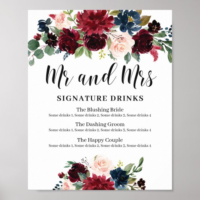 Póster Signo de la firma del Boda Boho Floral Winter (Frente)