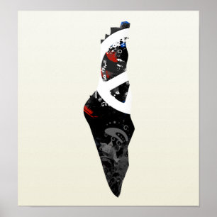 Póster Signo de la paz de moda de Palestina con el mapa