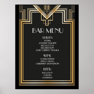 Póster Signo de menú BAR   Gran boda inspirado en Gatsby