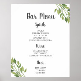 Póster Signo de menú BAR | verde bar boda botánico