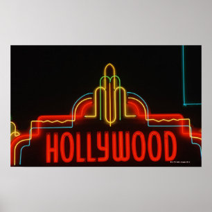 Póster Signo de neón de Hollywood, Los Ángeles, Californi