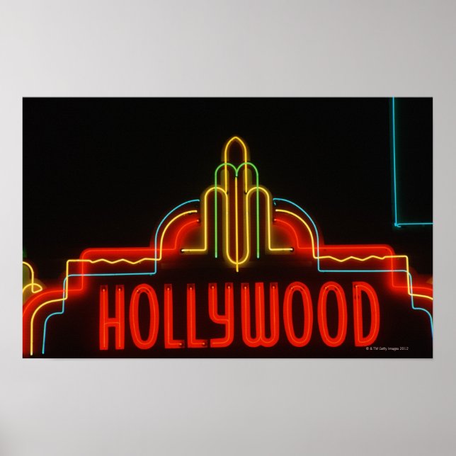 Póster Signo de neón de Hollywood, Los Ángeles, Californi (Frente)