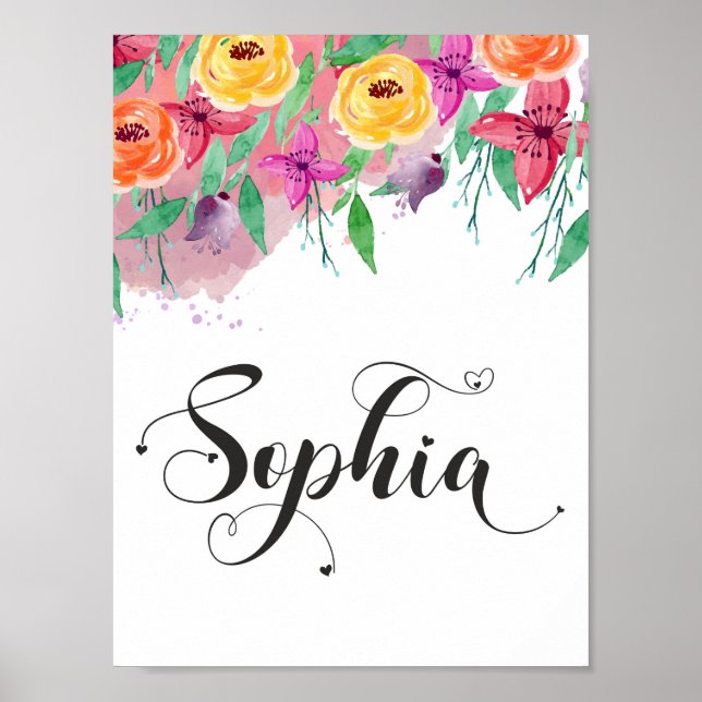 Póster Signo de nombre Sophia caligrafía floral Sophia be (Frente)