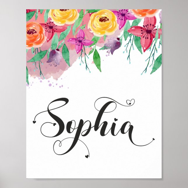 Póster Signo de nombre Sophia caligrafía floral Sophia be (Frente)