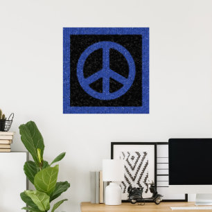 Póster Signo de paz azul mosaico