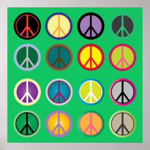 Póster Signo de paz colorido hippy retro de los años 60