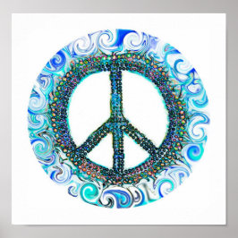 Póster Signo de paz con olas azules
