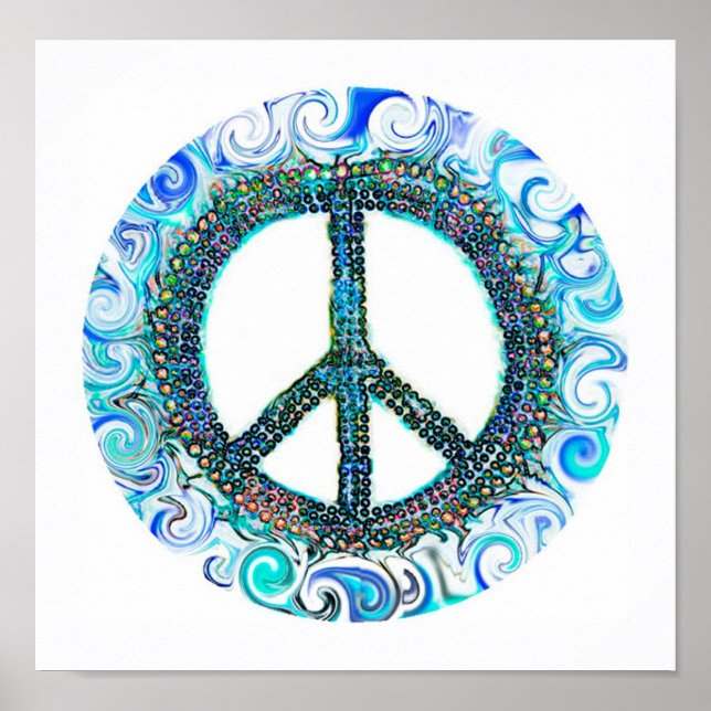 Póster Signo de paz con olas azules (Frente)