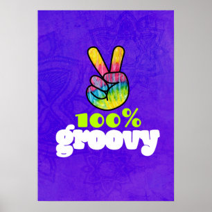 Póster Signo de paz de mano arcoiris 100% Groovy