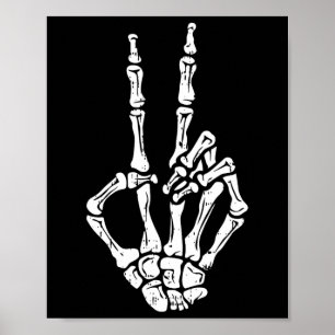 Póster Signo de paz de mano de esqueleto Huesos de disfra