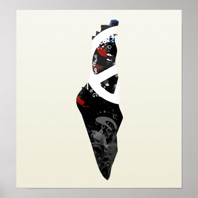 Póster Signo de paz de moda palestina con mapa palestino (Frente)