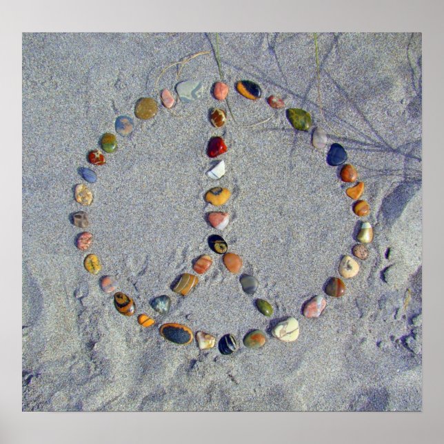 Póster Signo de paz de piedra de playa (Frente)