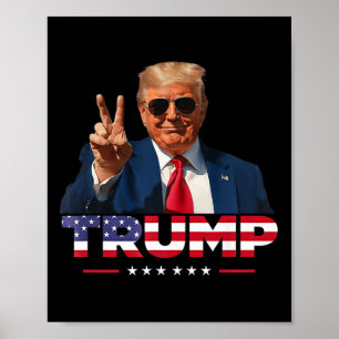 Póster Signo de paz de Trump con bandera de Estados Unido