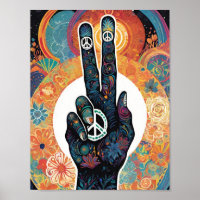 Signo de paz entre flores: sólo buenas vibraciones