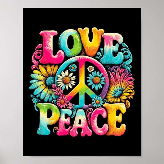 Póster Signo de paz hippie amor tinte hippie (Frente)