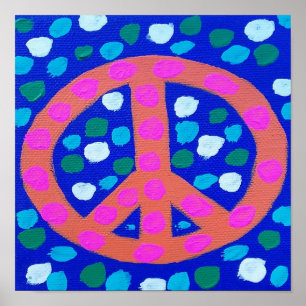 Póster Signo de paz naranja en azul