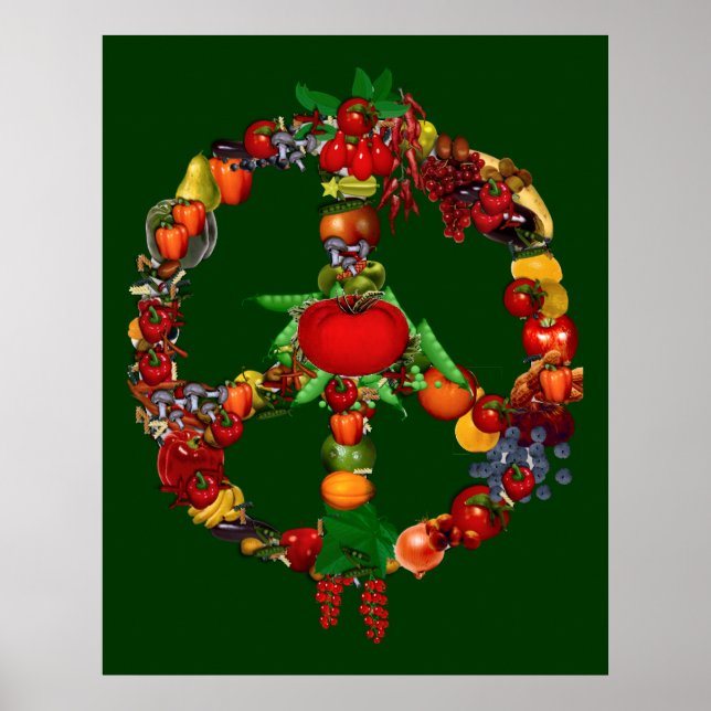 Póster Signo de paz para los vegetarianos (Frente)