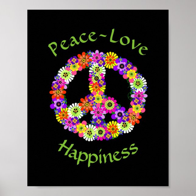 Póster Signo de paz Paz Floral Amor Felicidad (Frente)