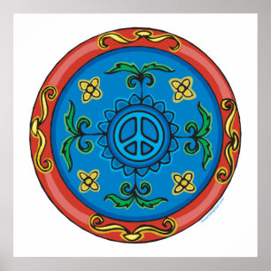 Póster Signo de paz y diseño de medallón colorido
