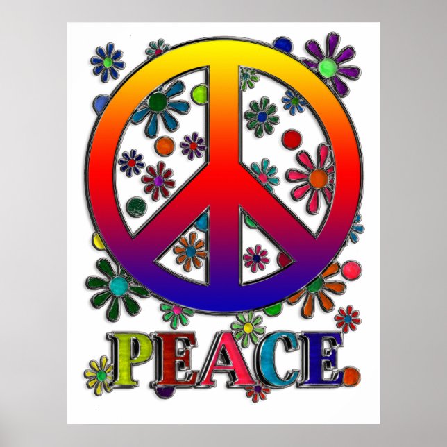 Póster Signo de paz y flores retro (Frente)