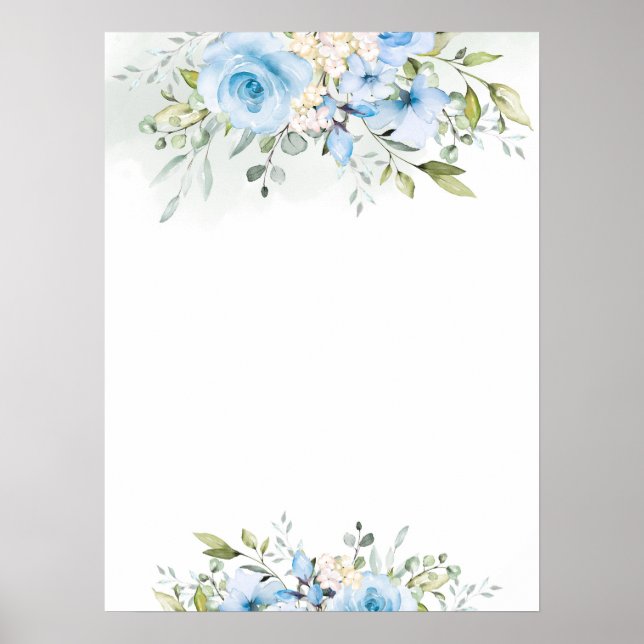 Póster Signo de Personalizado floral azul acuarela (Frente)