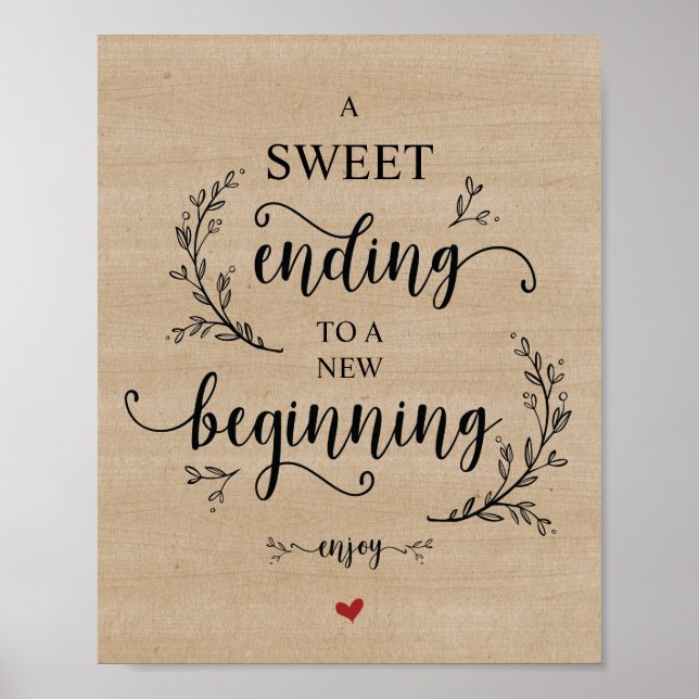 Póster Signo de postre de Rustic Vines Boda (Frente)