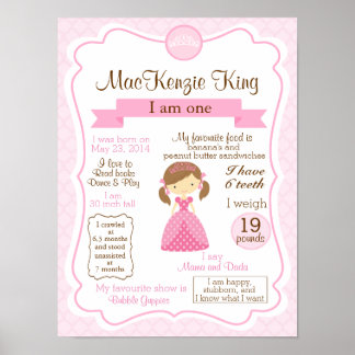 Póster Signo de Princesa de un año para tu chica de cumpl
