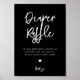 Póster Signo de Raffle de pañal negro contemporáneo