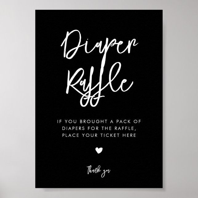 Póster Signo de Raffle de pañal negro contemporáneo (Frente)