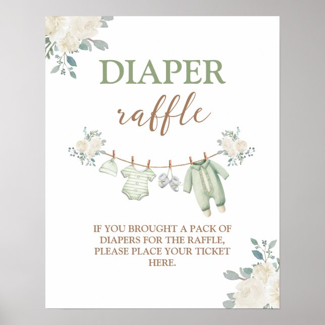 Póster Signo de Raffle de pañal verde sabio (Frente)