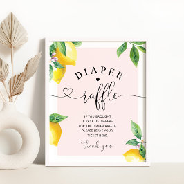 Póster Signo de rifa de pañal de limón rosa