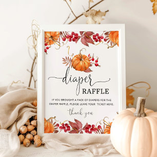 Póster Signo de rifa de pañales de calabaza naranja otoño