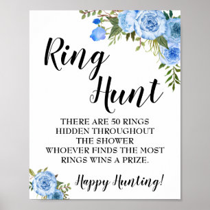 Póster Signo de Ring Hunt Game Bridal Shower Flores azule
