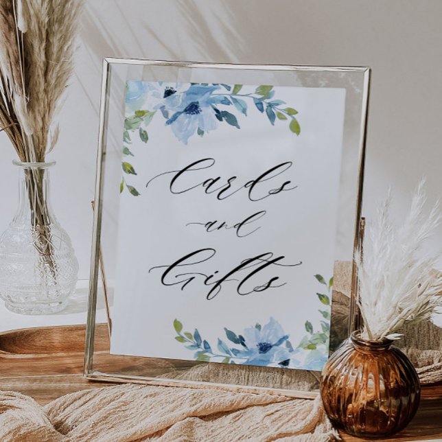 Póster signo de tarjetas florales y regalos azul claro (Subido por el creador)