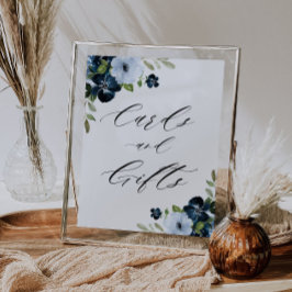 Póster signo de tarjetas florales y regalos de color azul