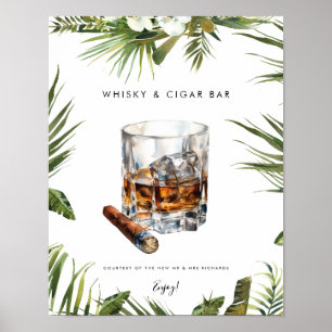 Póster signo de whisky tropical y barra de puros