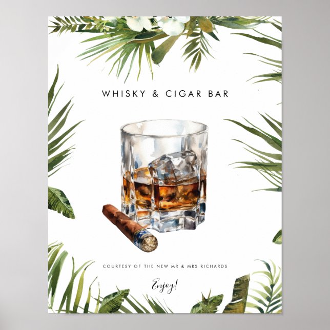 Póster signo de whisky tropical y barra de puros (Frente)