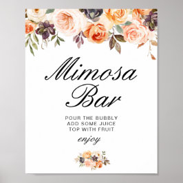 Póster signo del bar mimosa de ducha de novia floral de o