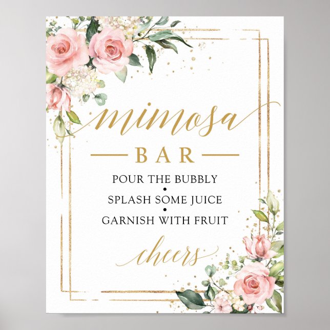 Póster Signo del bar mimosa del boho de oro floral rosa r (Frente)