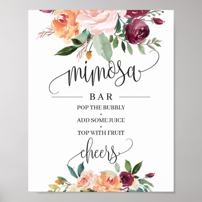 Póster Signo del bar mimosa floral naranja burgundy boho  (Frente)