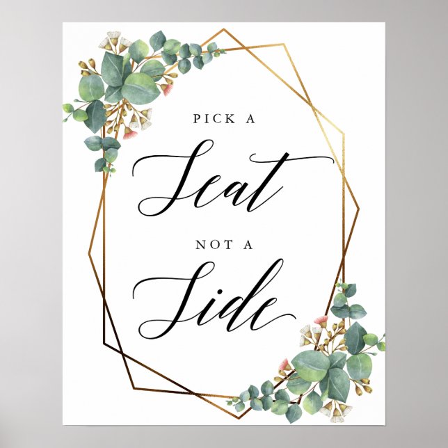 Póster Signo del Boda de asiento Eucalyptus del marco dor (Frente)