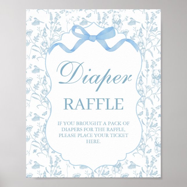 Póster Signo del pañal Baby Shower Bow azul (Frente)