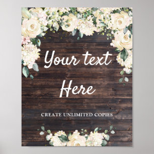 Póster Signo del personalizado del boho floral blanco ver