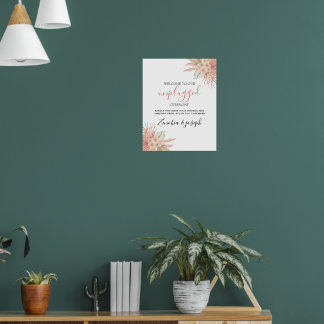 Póster Signo desconectado del Boda floral de hojas mínima