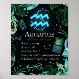 Póster Signo estrella Aquarius Zodiac Y2K Poster negro