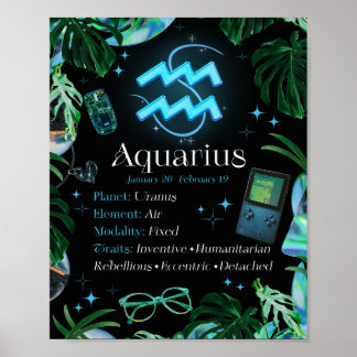 Póster Signo estrella Aquarius Zodiac Y2K Poster negro