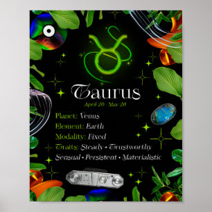 Póster Signo estrella aurus zodiac Y2K negro 4:5 Poster